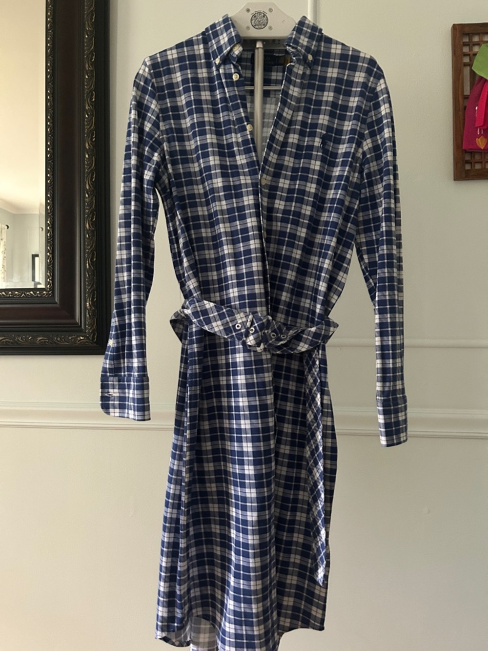 Polo by Ralph Lauren Navy & White Plaid Long-Sleeve Shirt Dress